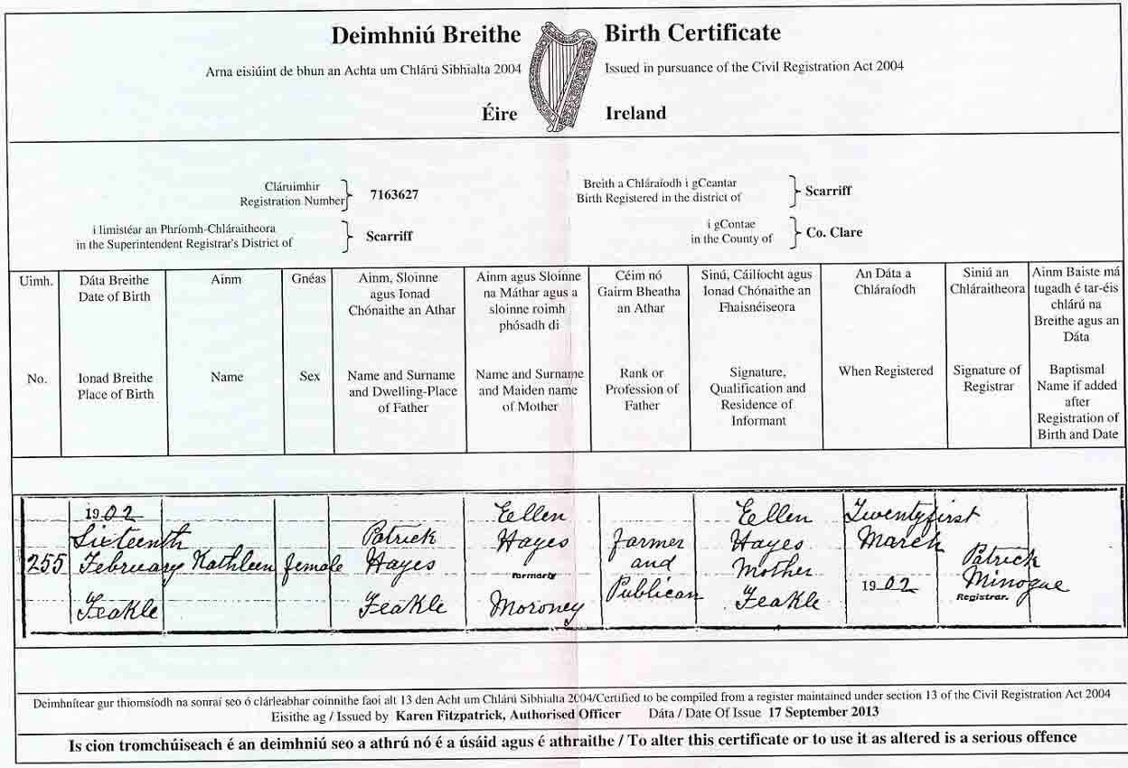 Irish Births Marriages and Death Records