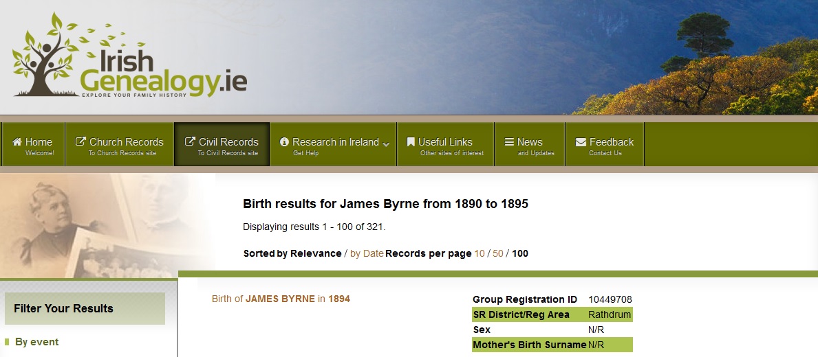 Irish birth marriage and death indexes